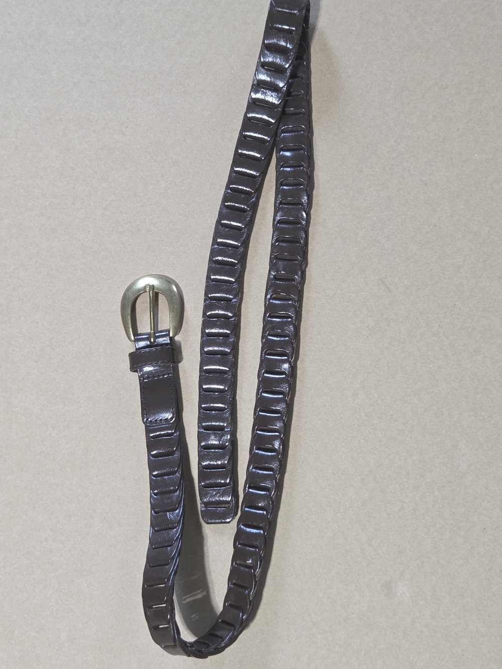 AMIEE LYNN, Women's Dark Brown Leather Braided Belt with Brass Buckle